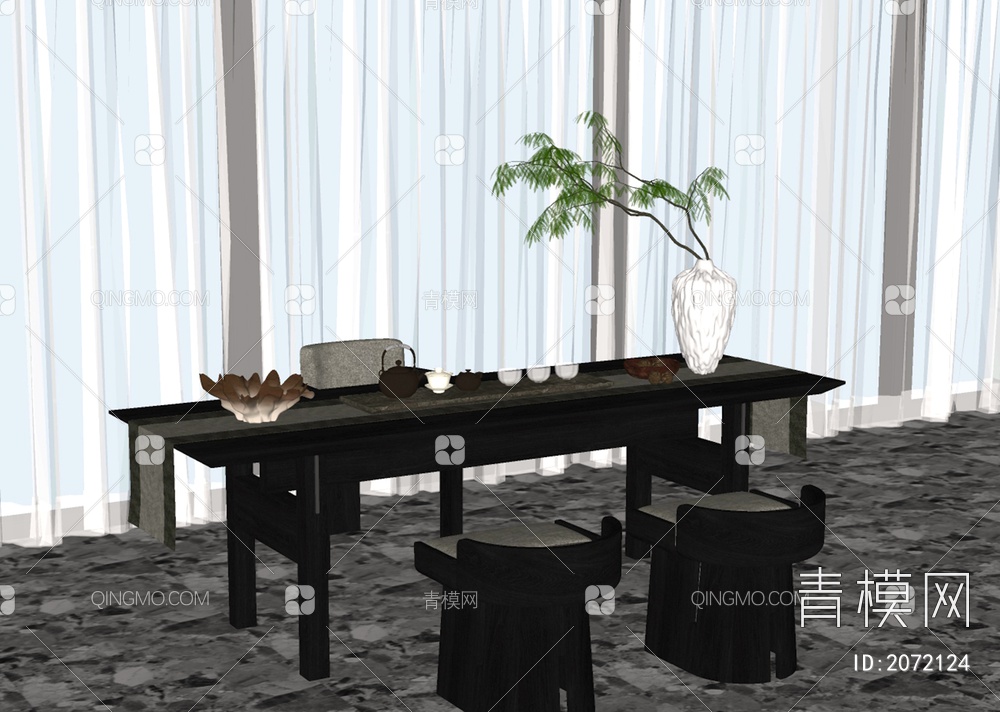 茶室 茶桌SU模型下载【ID:2072124】
