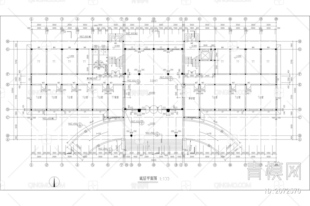 办公楼建筑CAD施工图行政楼综合楼写字楼平面立面剖面图方案设【ID:2072570】