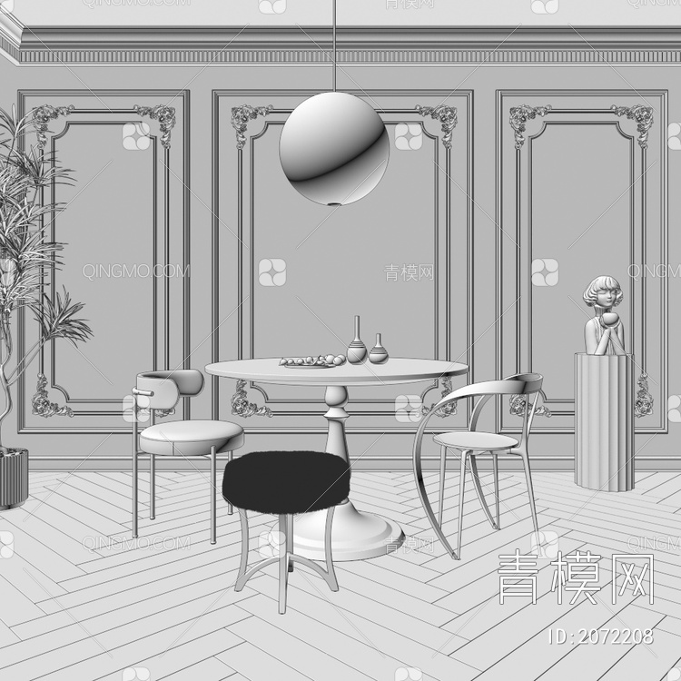 餐桌椅组合3D模型下载【ID:2072208】