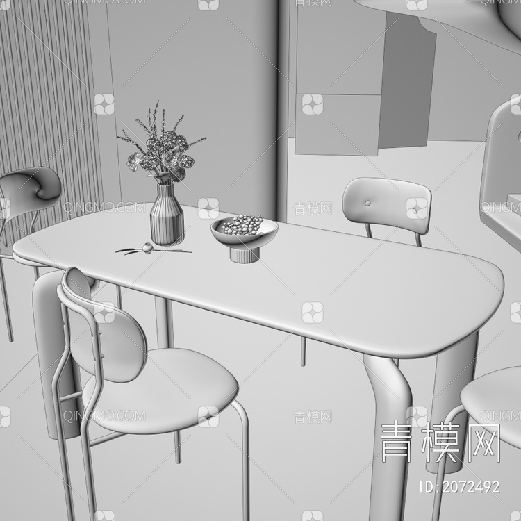 餐桌椅组合 饰品 摆件3D模型下载【ID:2072492】