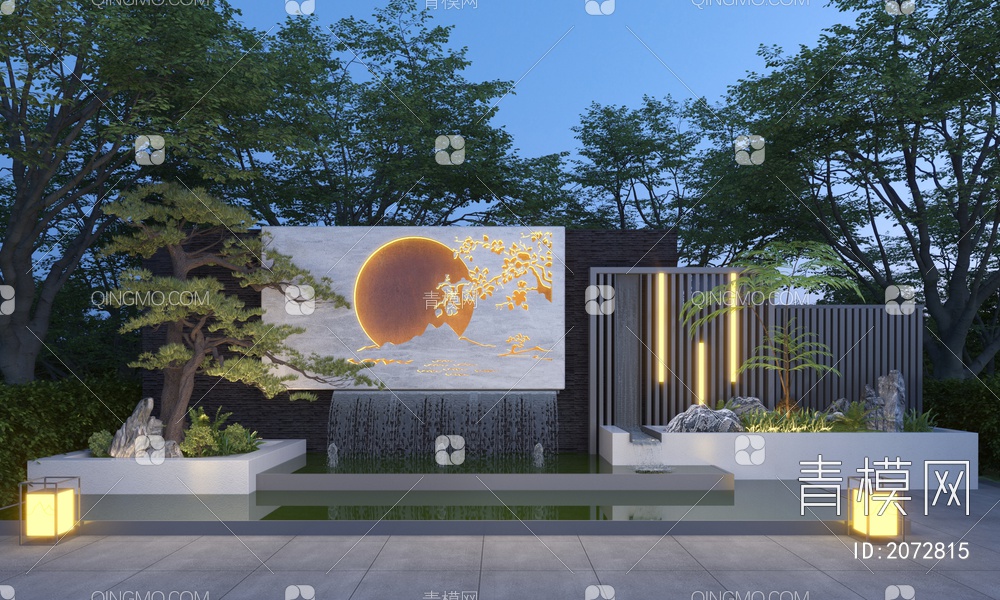 庭院叠水景墙3D模型下载【ID:2072815】
