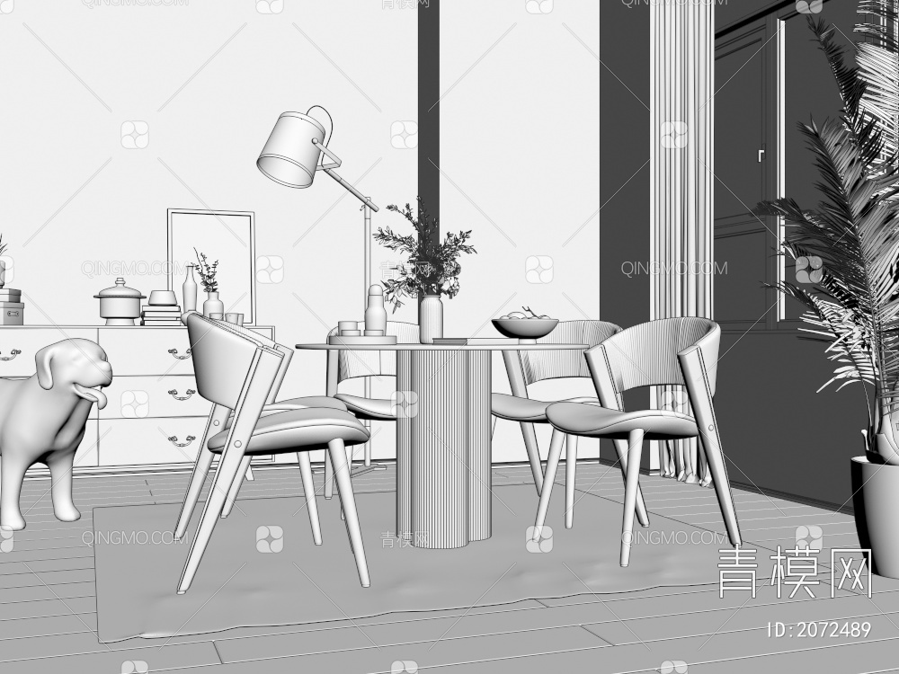 圆型餐桌餐椅组合3D模型下载【ID:2072489】