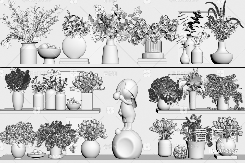 花瓶花卉摆件组合3D模型下载【ID:2073037】