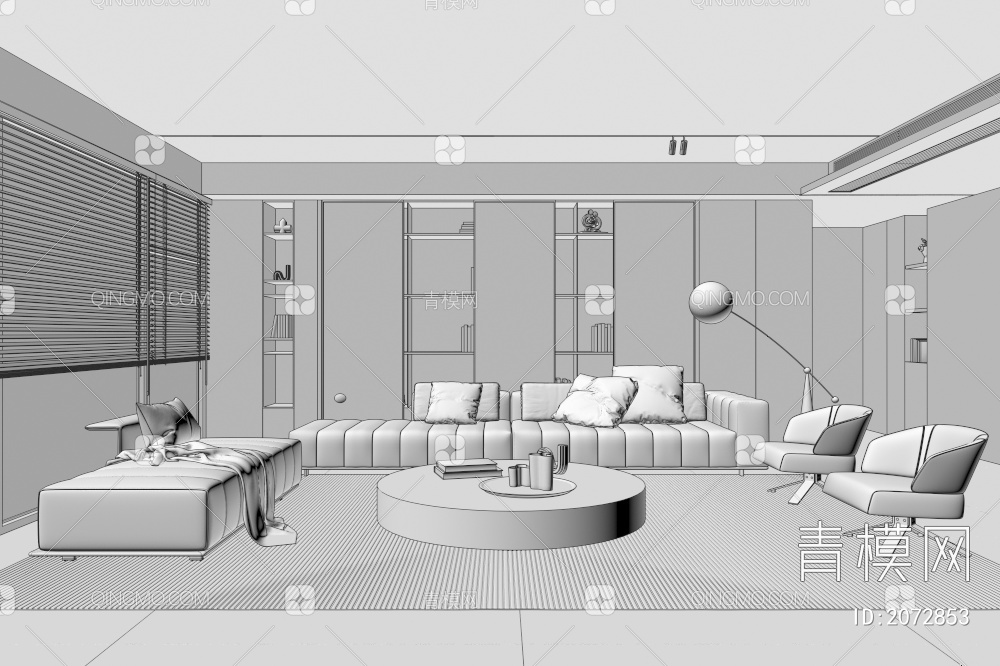 客厅 沙发茶几组合 休闲沙发 落地灯 挂画 饰品摆件3D模型下载【ID:2072853】