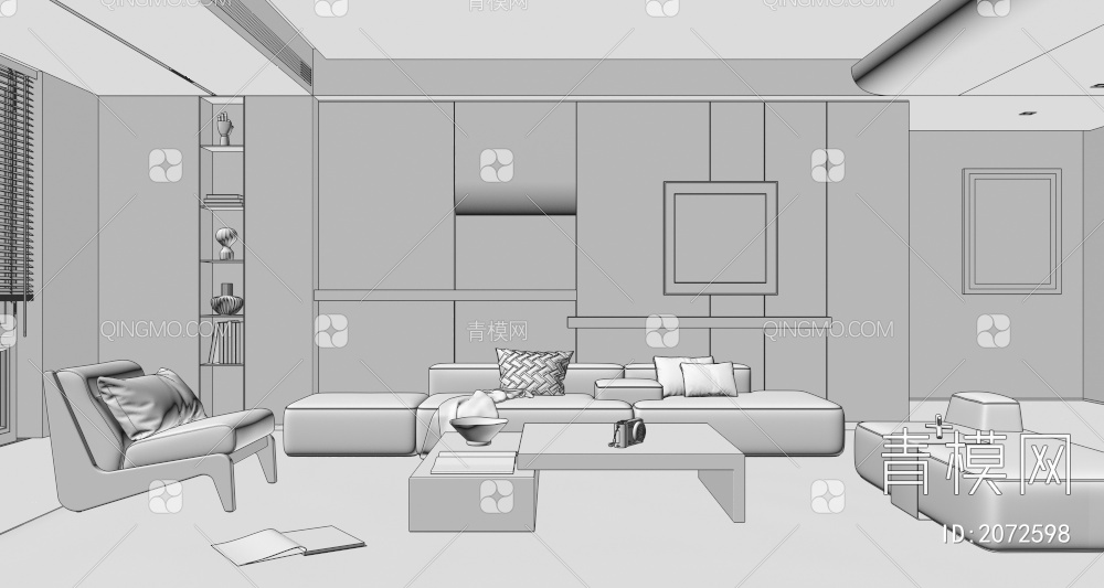 客厅 阳台柜 沙发组合 茶几 沙发背景墙3D模型下载【ID:2072598】