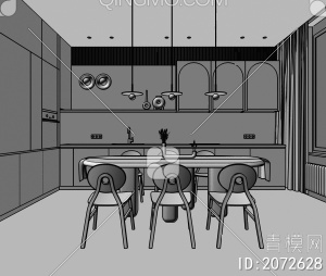 餐厅 餐桌椅 吊灯 橱柜3D模型下载【ID:2072628】