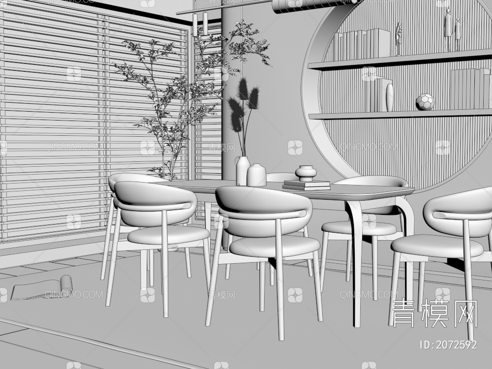 餐厅 餐椅 餐桌 吊灯3D模型下载【ID:2072592】