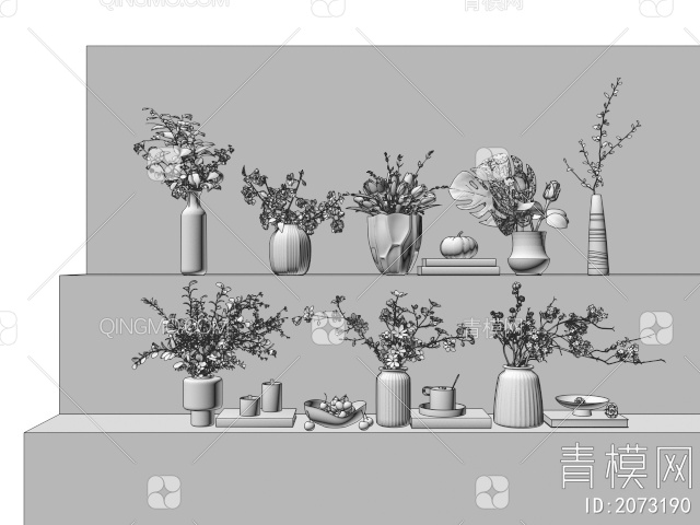 花瓶 花艺 水生植物摆件3D模型下载【ID:2073190】