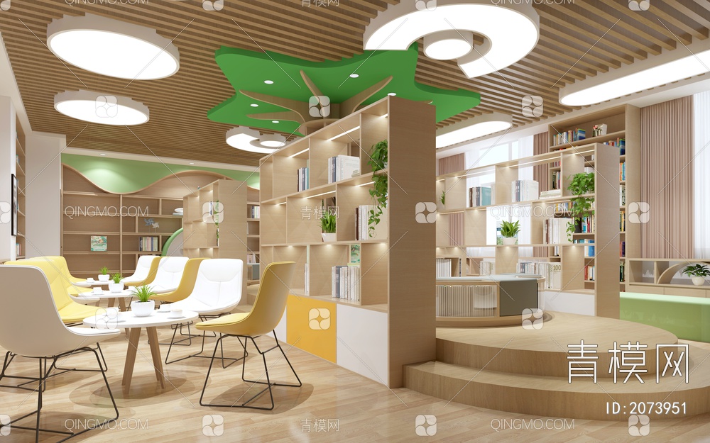 阅览室大厅 图书室大厅 学校阅览室3D模型下载【ID:2073951】