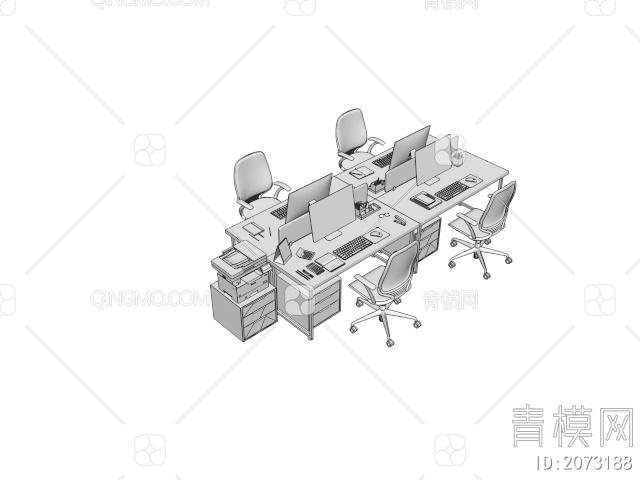 办公桌椅 职员工位 电脑桌椅 公共办公区3D模型下载【ID:2073188】
