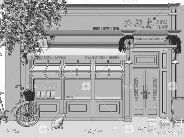 咖啡厅 门头门面 店铺 门头 折叠窗3D模型下载【ID:2073182】