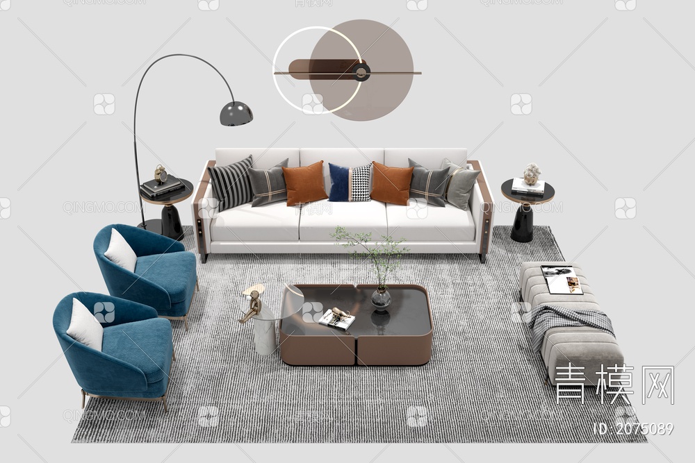沙发茶几组合 单人沙发椅  多人沙发  挂件  地毯3D模型下载【ID:2075089】