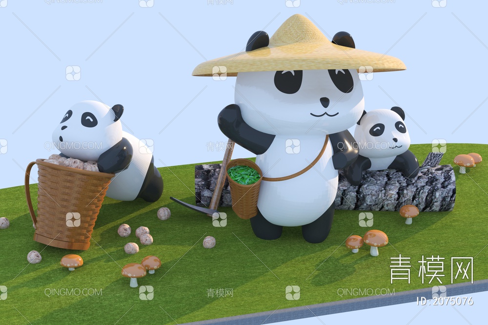 熊猫景观雕塑小品3D模型下载【ID:2075076】