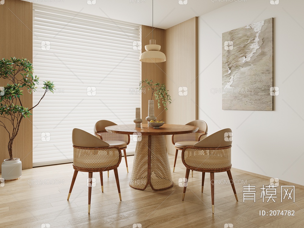 实木餐桌椅3D模型下载【ID:2074782】