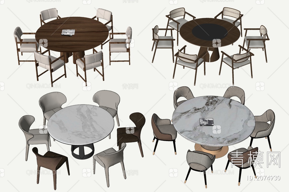圆形餐桌 餐桌椅组合SU模型下载【ID:2074930】
