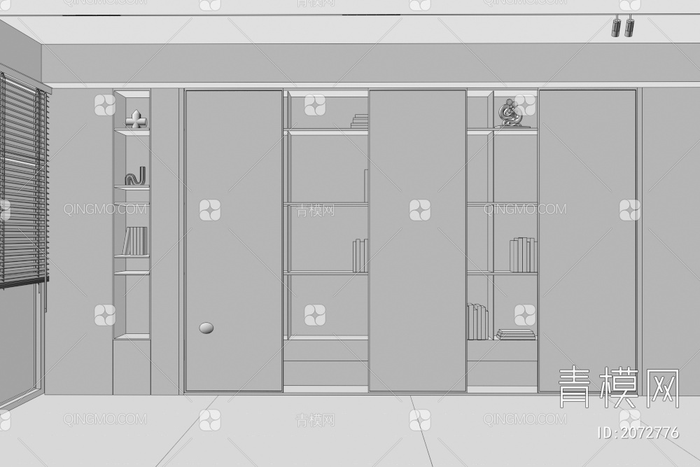 书柜 书架 书籍摆件 整墙式 成人 实木书柜3D模型下载【ID:2072776】