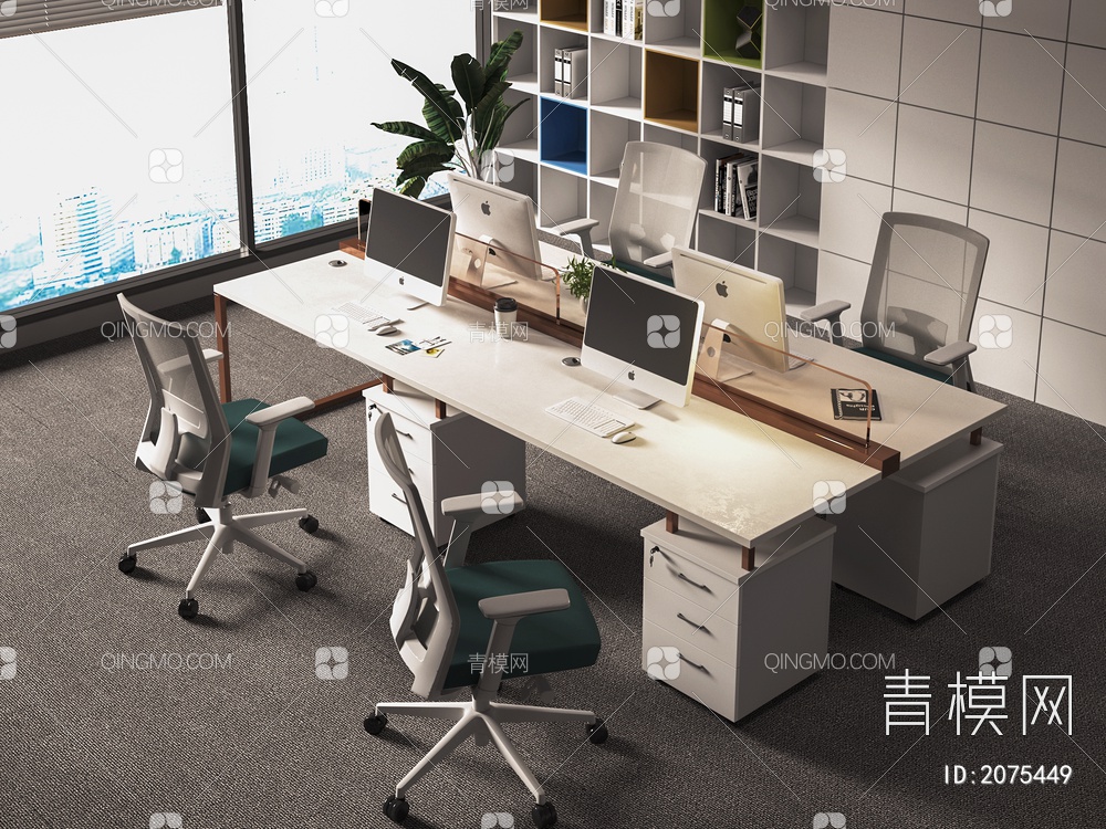 办公桌椅 公共办公室3D模型下载【ID:2075449】