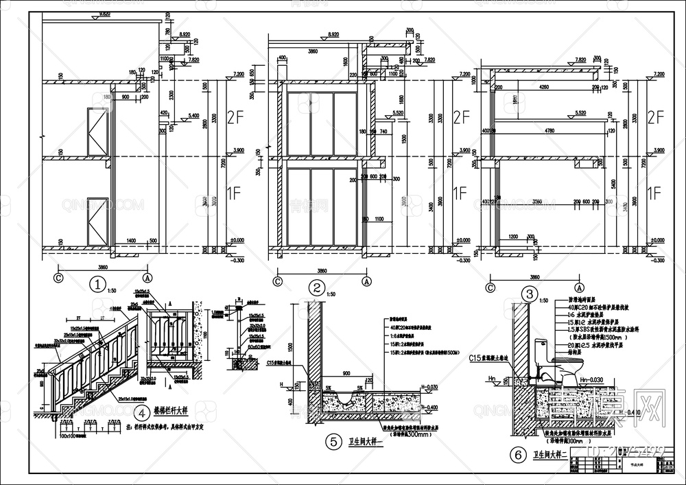 独栋别墅建筑设计 施工图 效果图【ID:2075499】