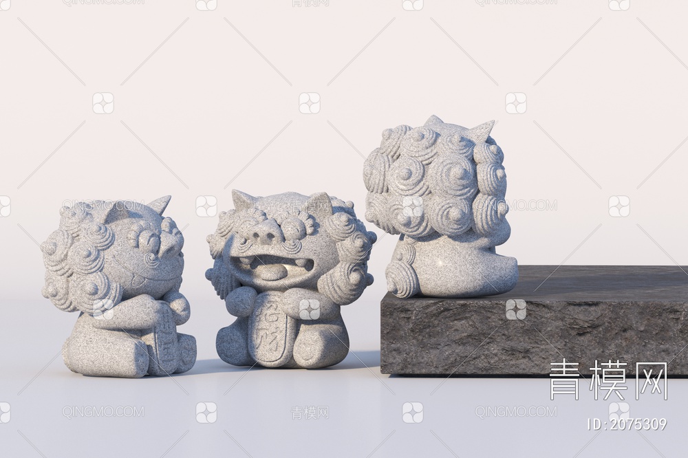 国潮可爱小石狮子 茶宠 雕塑小品3D模型下载【ID:2075309】