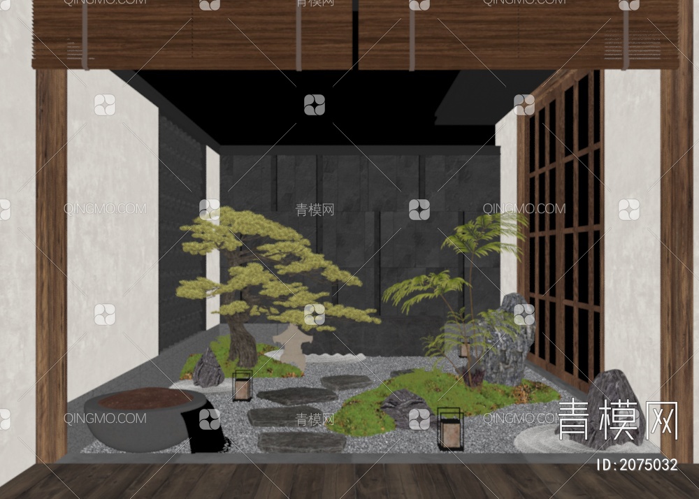 禅意天井庭院景观3D模型下载【ID:2075032】