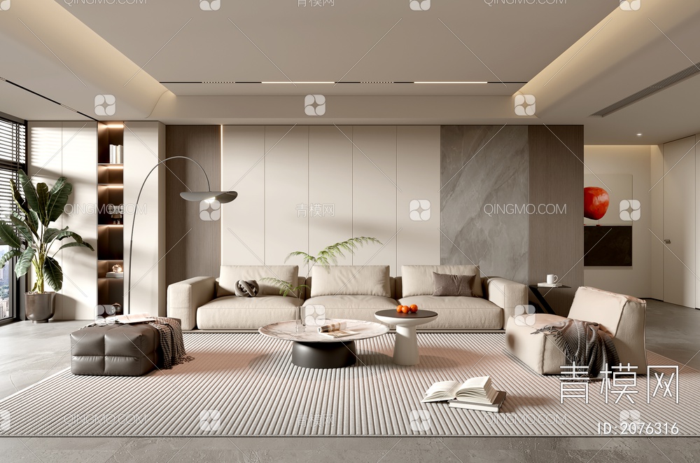 家居客厅 客厅 茶几组合 沙发背景墙 落地灯 极简客厅3D模型下载【ID:2076316】