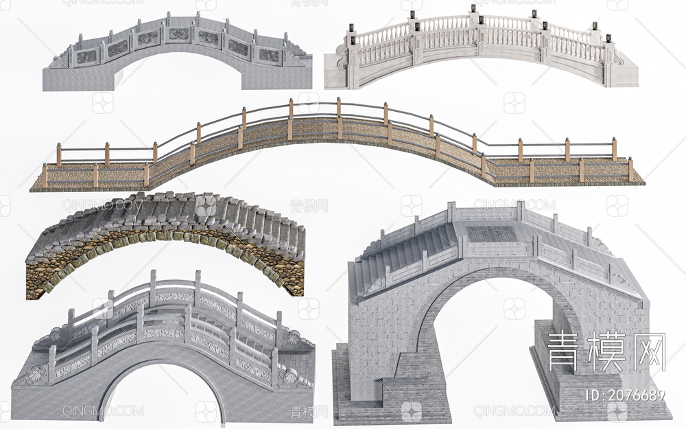 石桥 石拱桥 景观桥 小桥SU模型下载【ID:2076689】