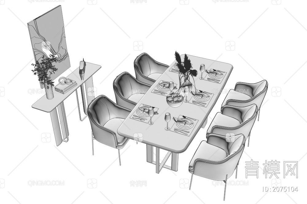 餐桌椅组合3D模型下载【ID:2075104】