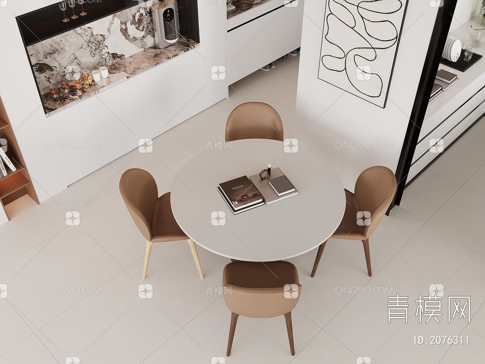 餐厅 餐边柜 餐桌椅 酒柜  餐桌3D模型下载【ID:2076311】
