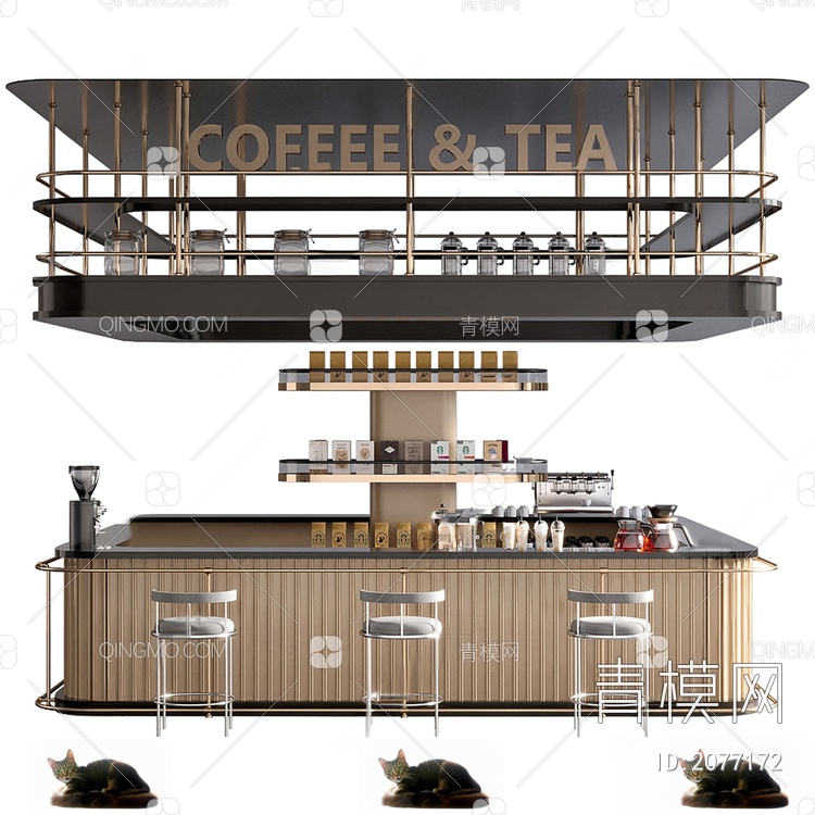 咖啡厅操作吧台3D模型下载【ID:2077172】