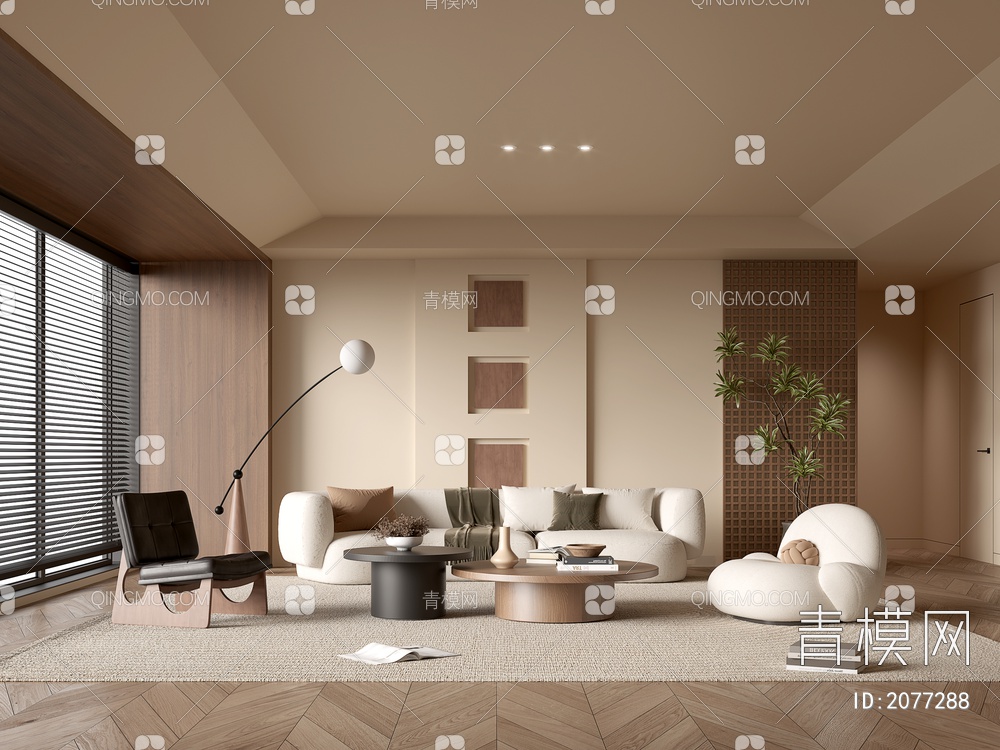 客厅 沙发茶几组合 休闲沙发椅 装饰 饰品摆件 背景墙3D模型下载【ID:2077288】