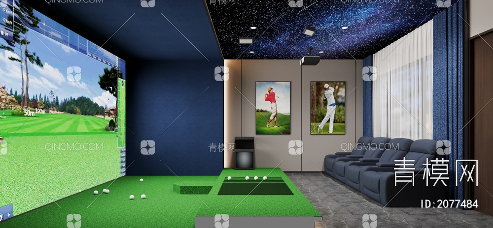室内高尔夫球场 高尔夫球室 休闲娱乐室3D模型下载【ID:2077484】