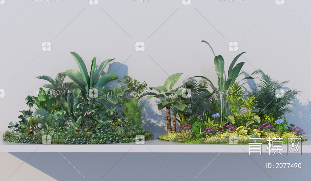 热带植物组团_花草地被灌木3D模型下载【ID:2077490】