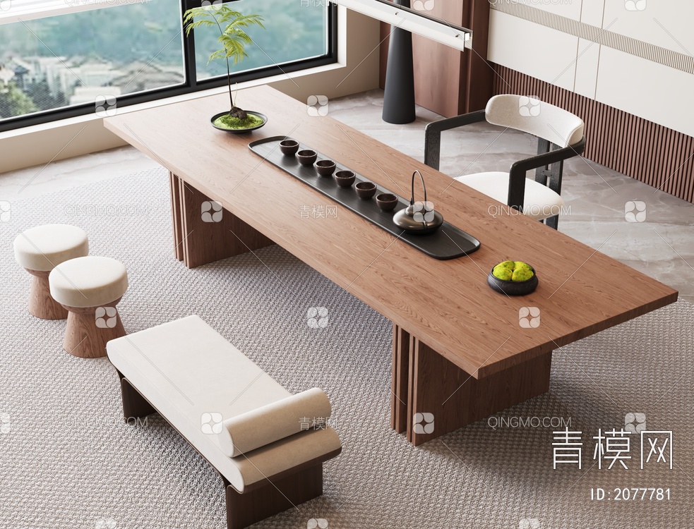 茶桌椅组合3D模型下载【ID:2077781】