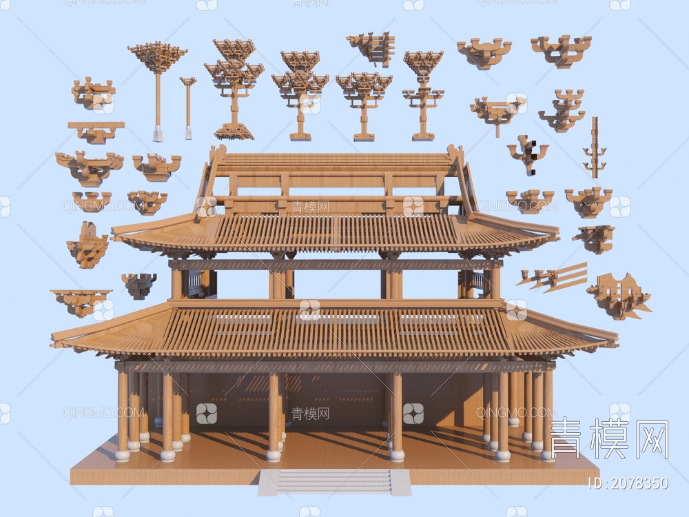 古建构件组合3D模型下载【ID:2078350】