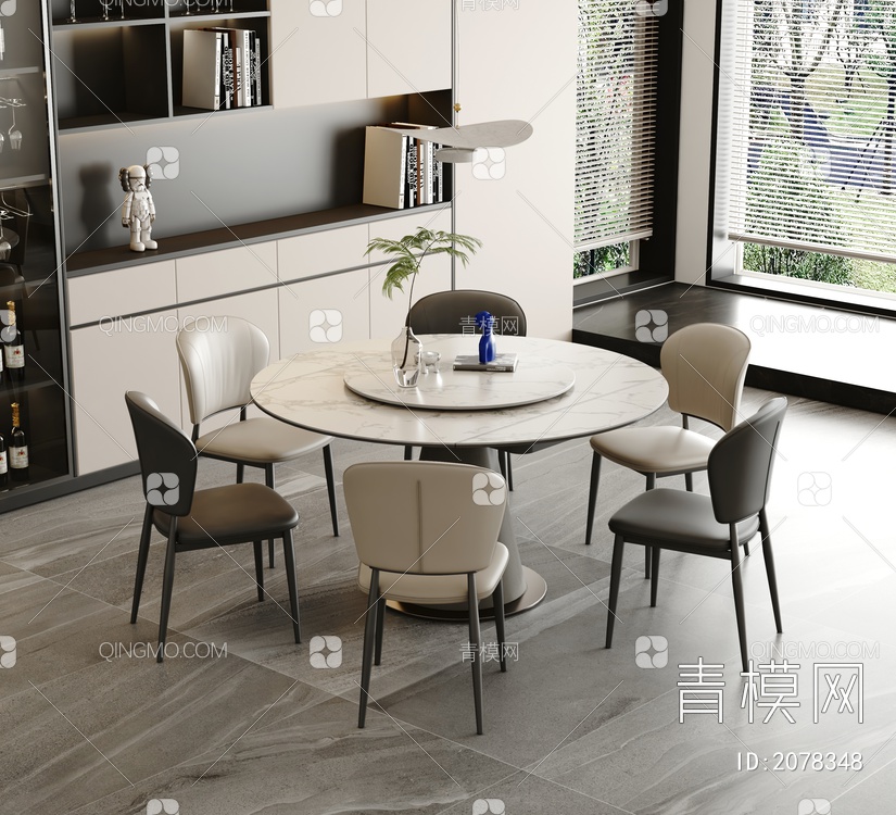 拉伸圆餐桌椅组合3D模型下载【ID:2078348】