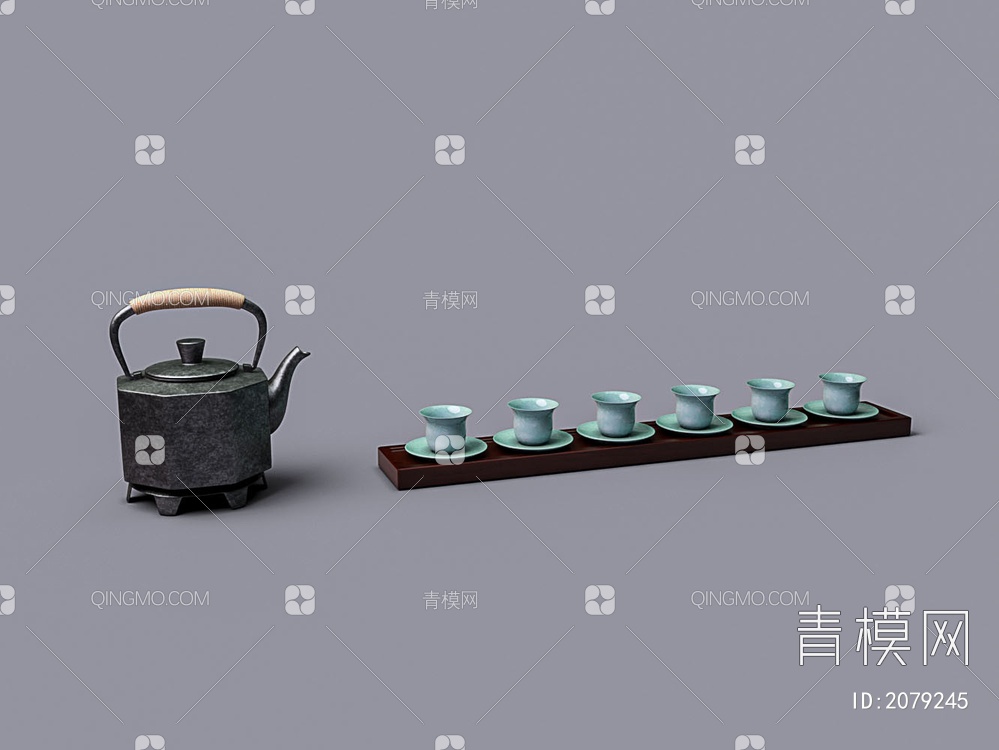 镀锌铁茶壶 汝窑瓷器茶杯3D模型下载【ID:2079245】