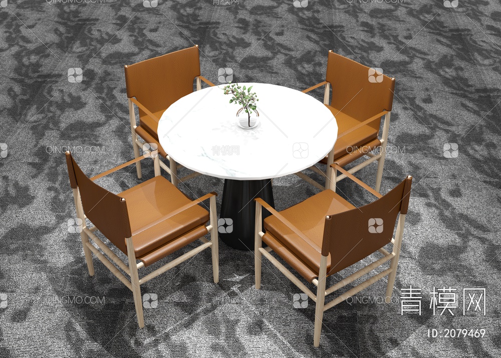 洽谈桌椅组合 洽谈桌 洽谈椅  圆桌  休闲桌椅3D模型下载【ID:2079469】