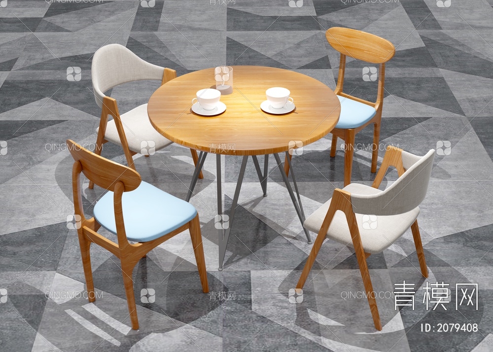 餐桌椅组合  餐厅圆桌 桌椅3D模型下载【ID:2079408】