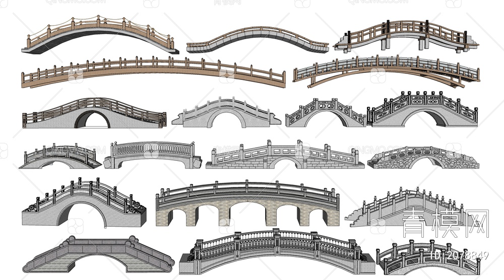 石桥 石拱桥 景观桥 小桥SU模型下载【ID:2078849】