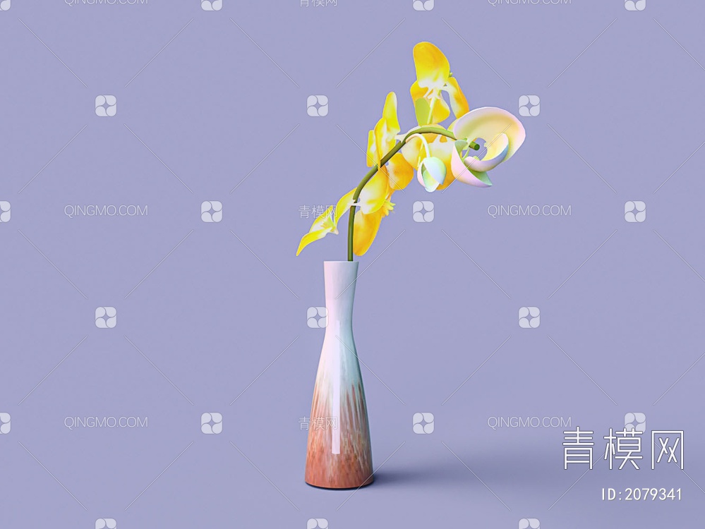 白瓷花瓶 黄色花朵 花3D模型下载【ID:2079341】