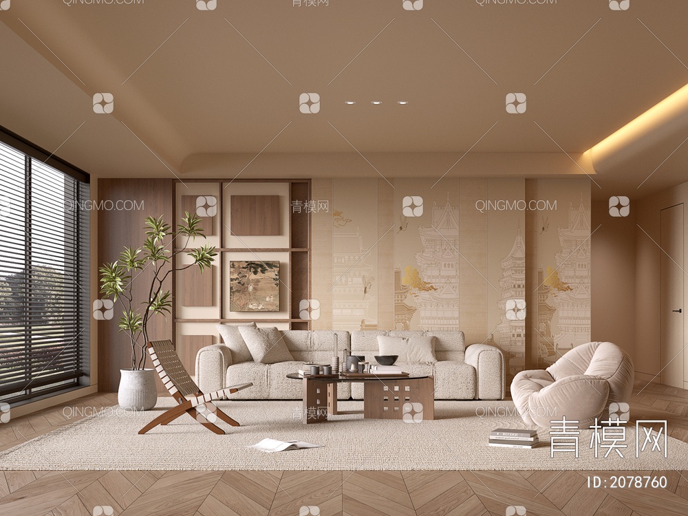 客厅 沙发组合 沙发背景墙3D模型下载【ID:2078760】