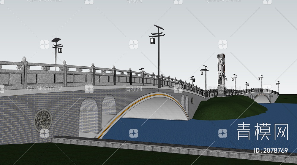 石桥 石拱桥 景观桥 小桥SU模型下载【ID:2078769】