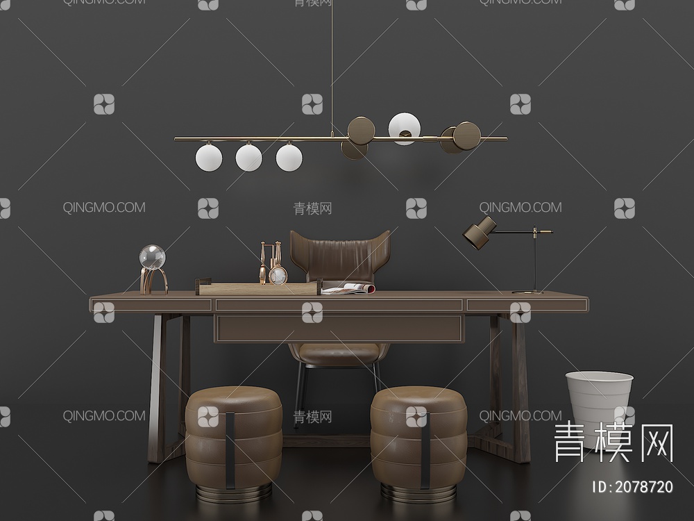 书桌椅 书桌 桌面摆件组合3D模型下载【ID:2078720】