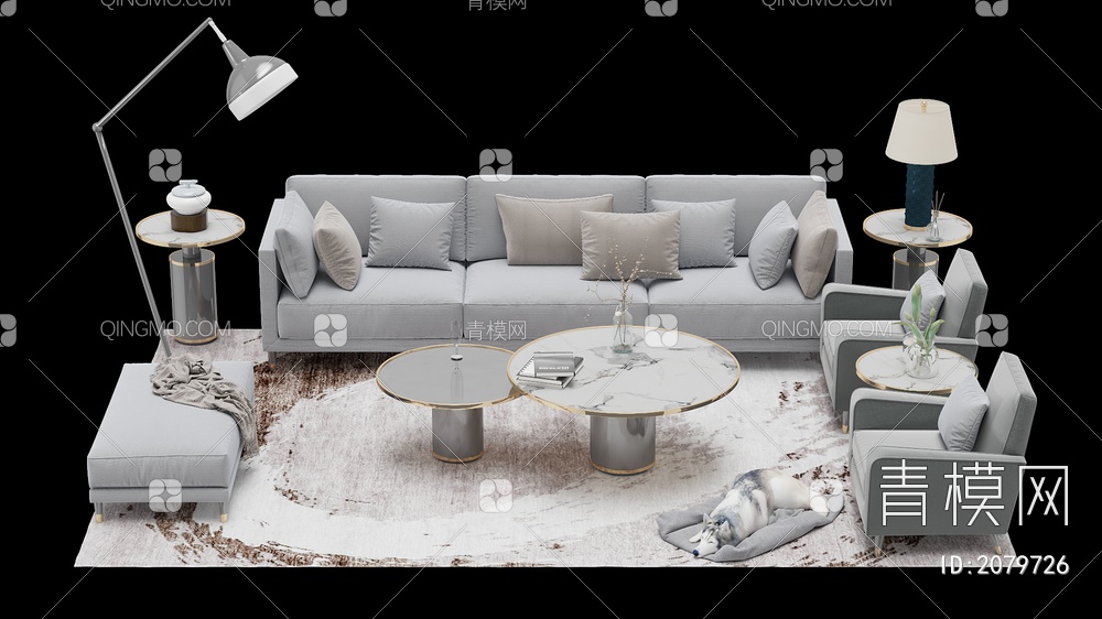 家具 沙发茶几组合 单人沙发 双人沙发 多人沙发3D模型下载【ID:2079726】