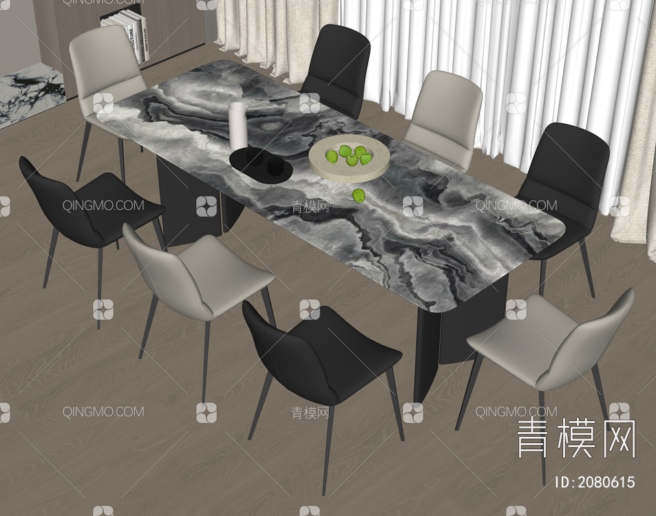 餐桌椅组合SU模型下载【ID:2080615】