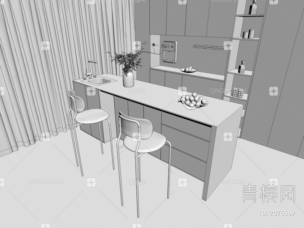 中岛餐厅3D模型下载【ID:2076569】