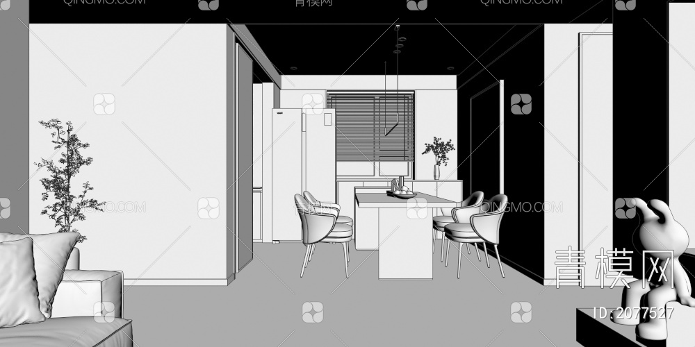 客餐厅 厨房3D模型下载【ID:2077527】