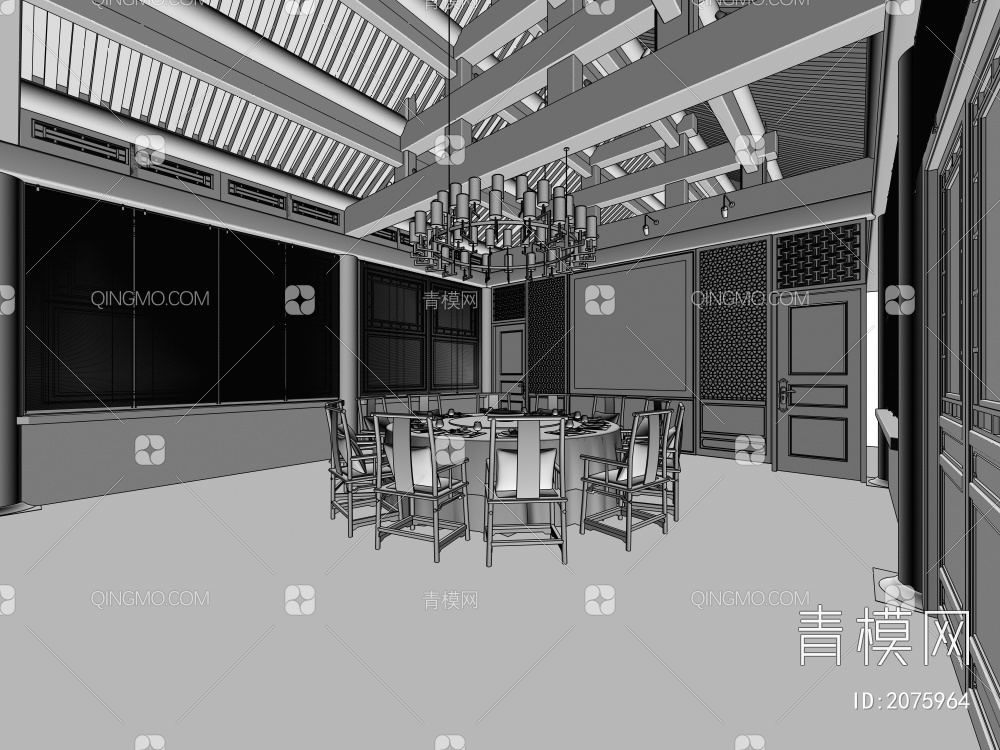 会所餐厅3D模型下载【ID:2075964】