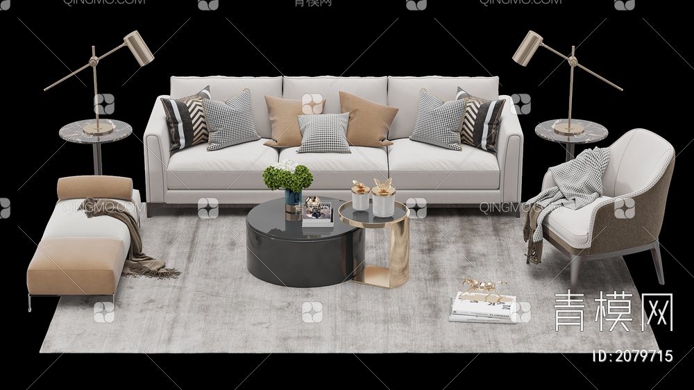 家具 沙发茶几组合 单人沙发 双人沙发 多人沙发3D模型下载【ID:2079715】