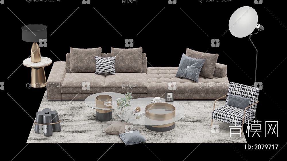 家具 沙发茶几组合 单人沙发 双人沙发 多人沙发3D模型下载【ID:2079717】